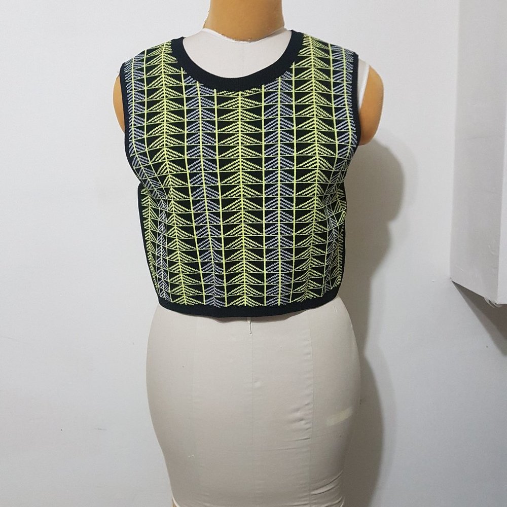 Green Neon, Gray and Black Crop Top